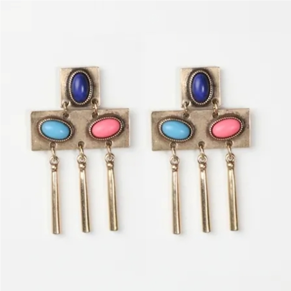 Anthro Statement Earrings Copper 3 Stones Southwestern